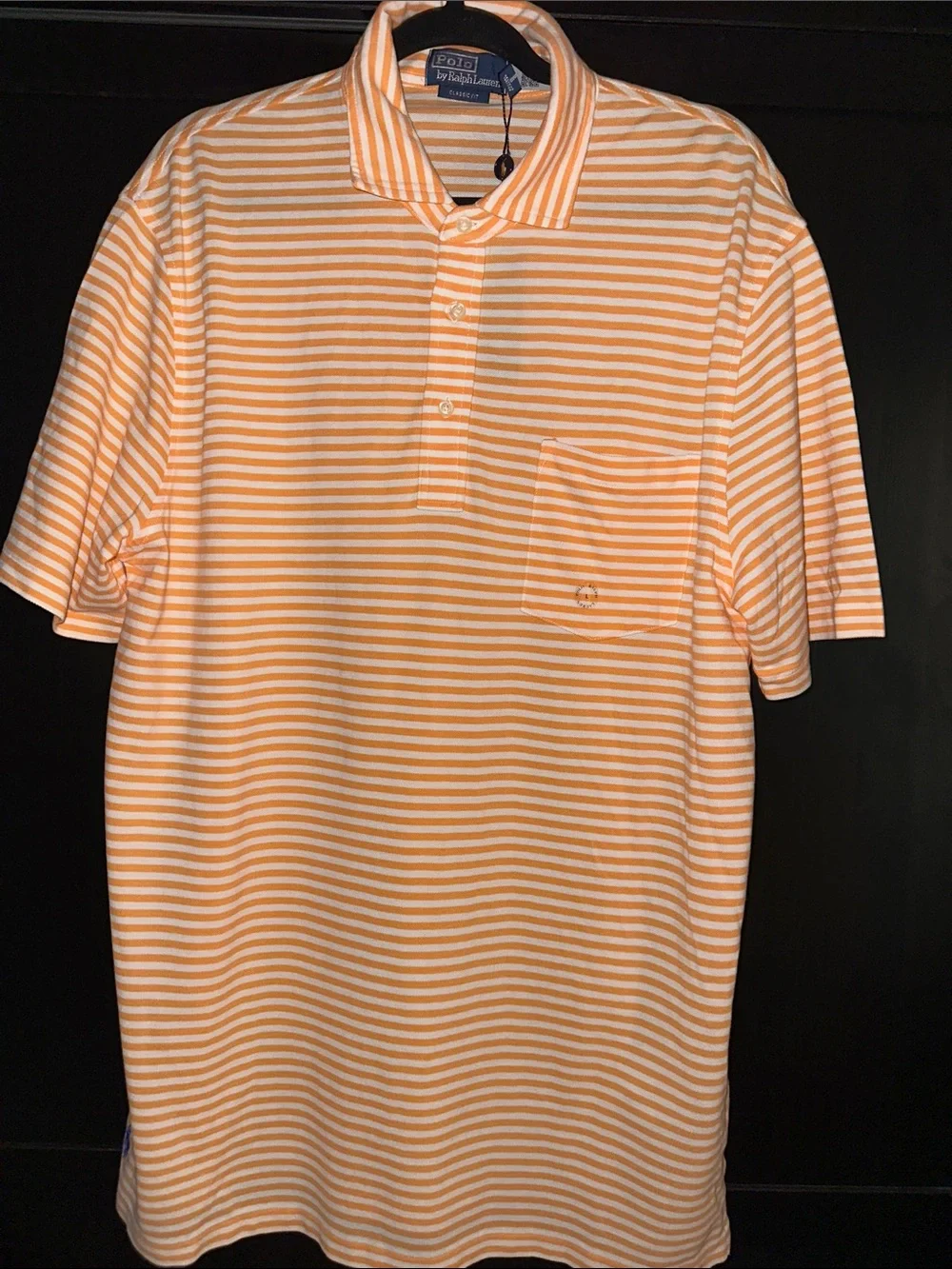 Ralph Lauren Men’s Orange and White Striped Polo with Pocket